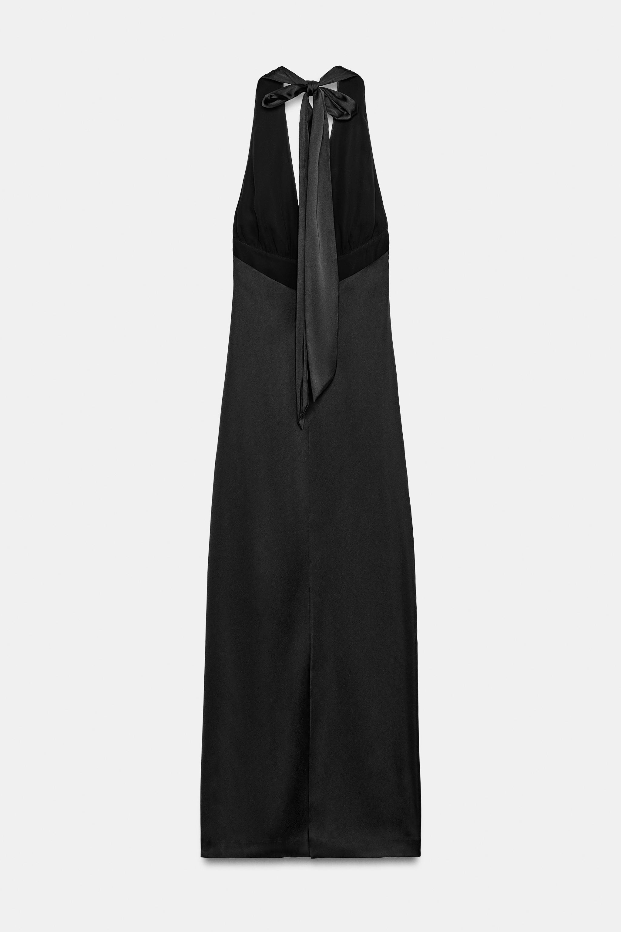 SATIN EFFECT LONG HALTER DRESS